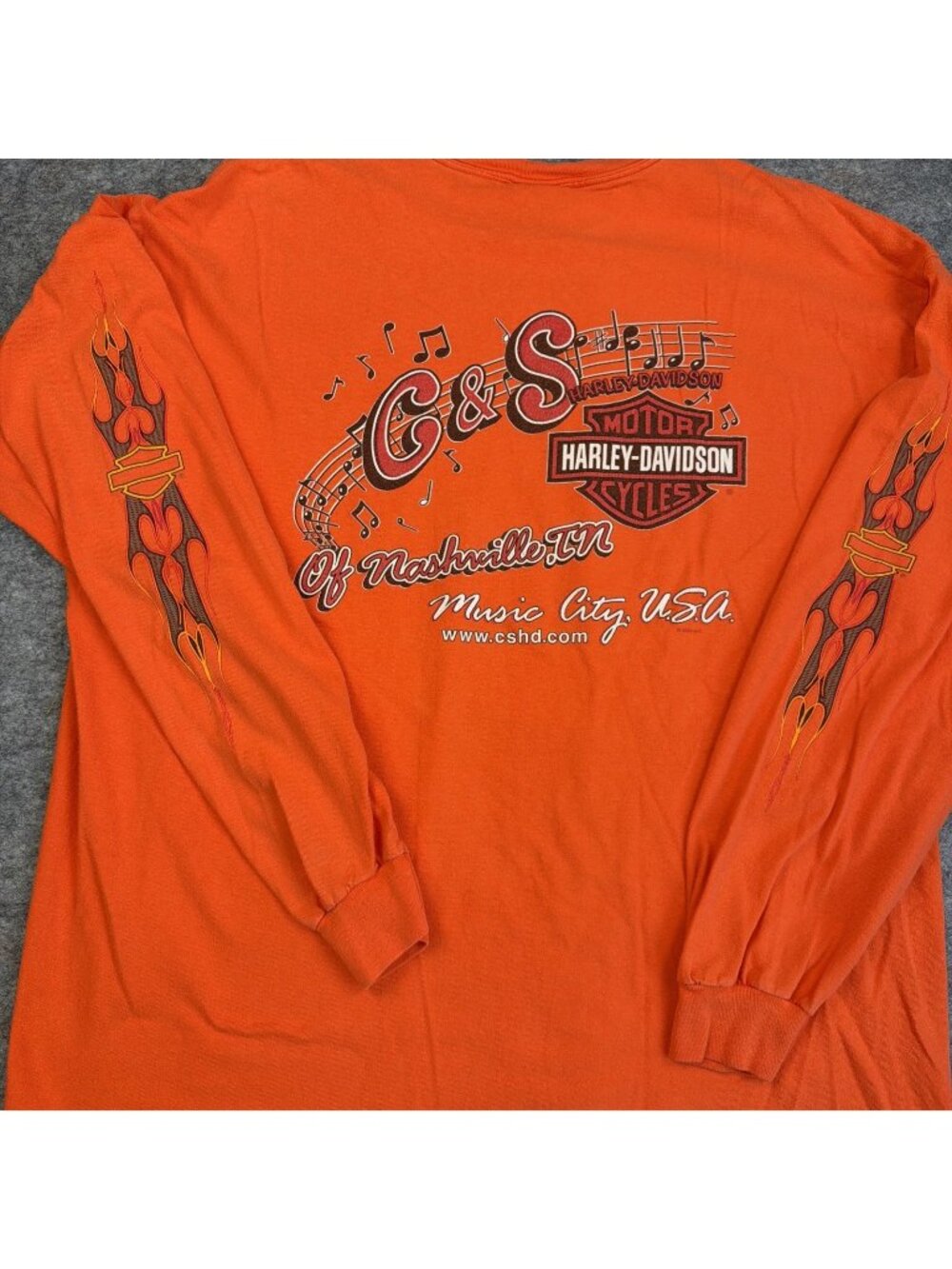 VTG 2003 C&S Harley Davidson Nashville TN Orange Long Sleeve T-shirt 2XL
